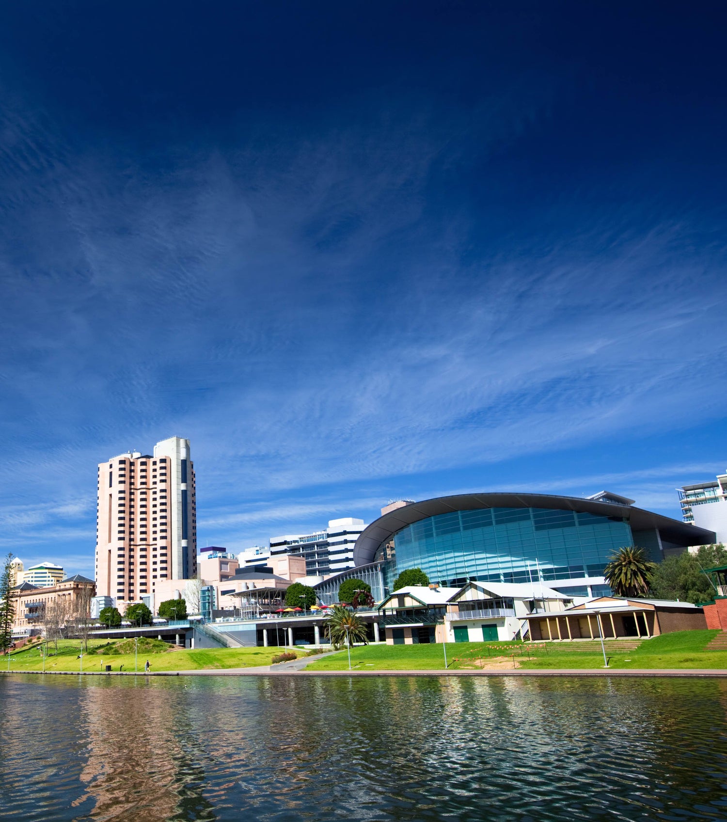 The Adelaide Convention Centre seen from the River Torrens.