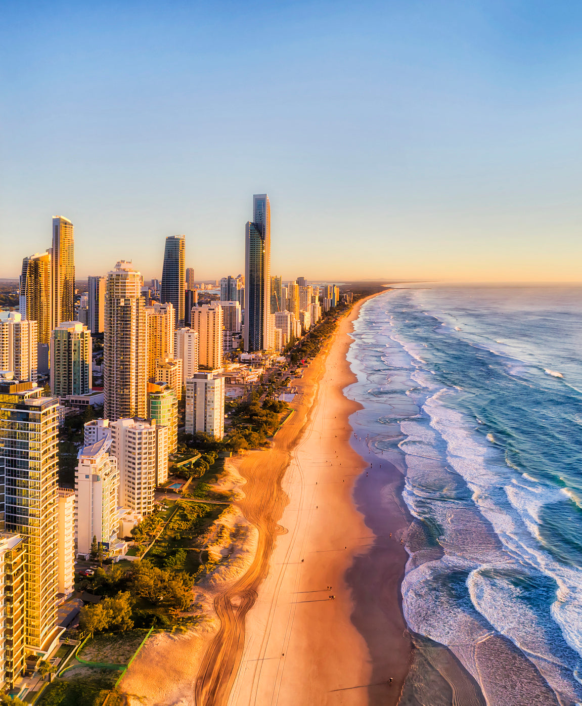 Aerial view of the high-rises along the beach at the Gold Coast.