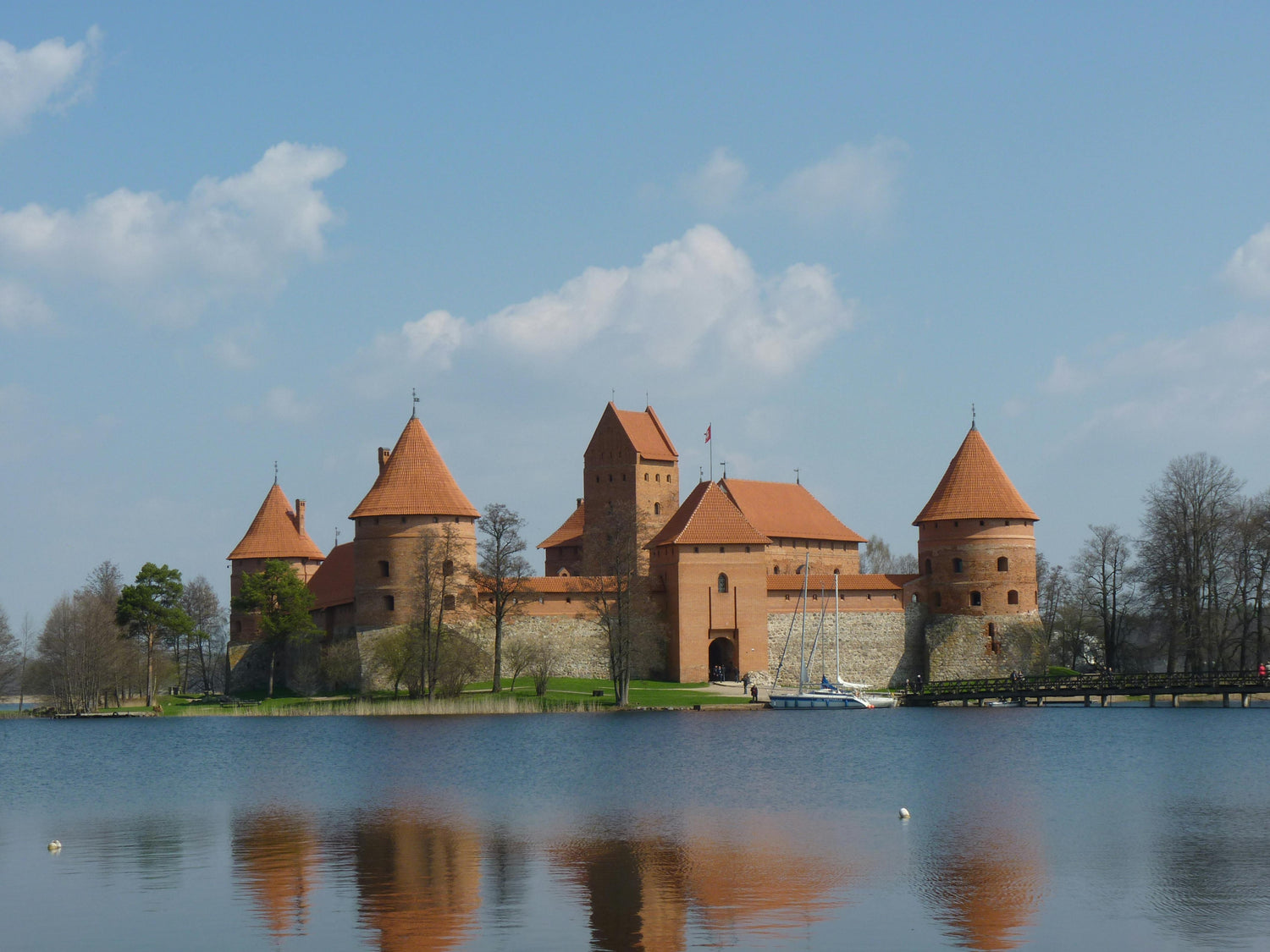 Picture of Trakai Island Castle in Lithuania on a lake with reflective water