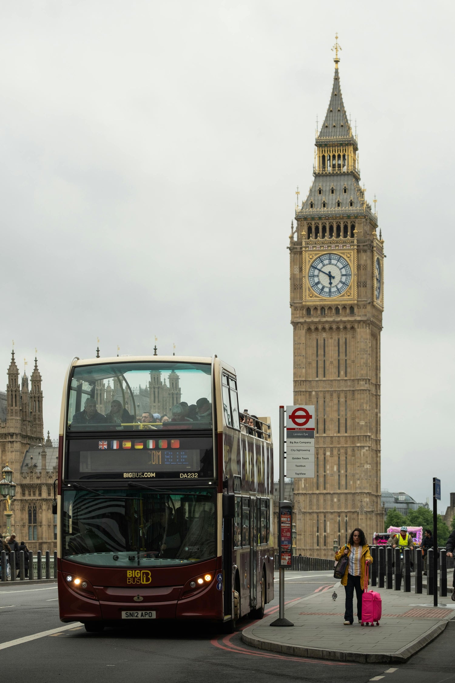 Double-decker bus on a street with Big Ben in the background