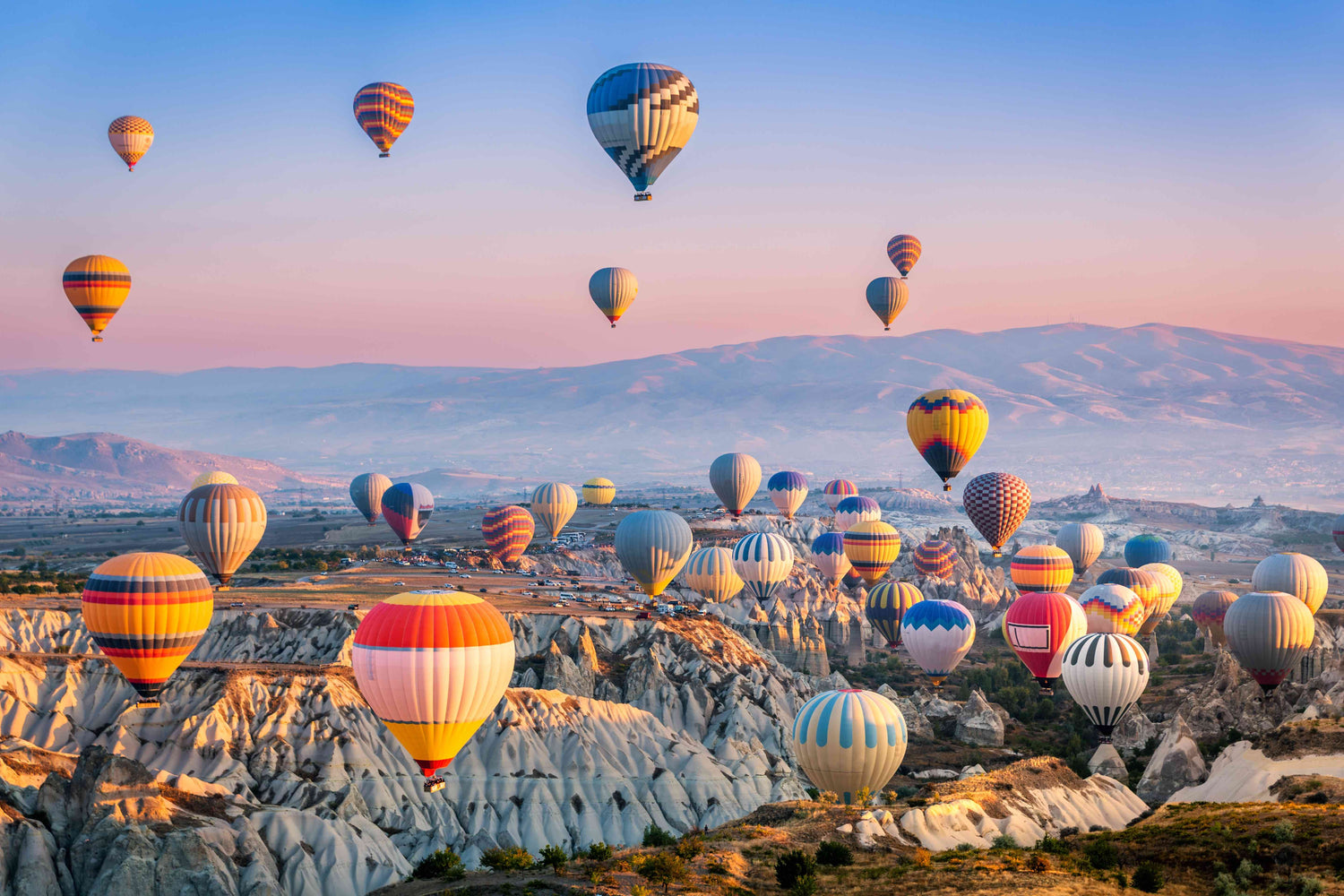 Hot air balloons over Cappadocia, Turkey.